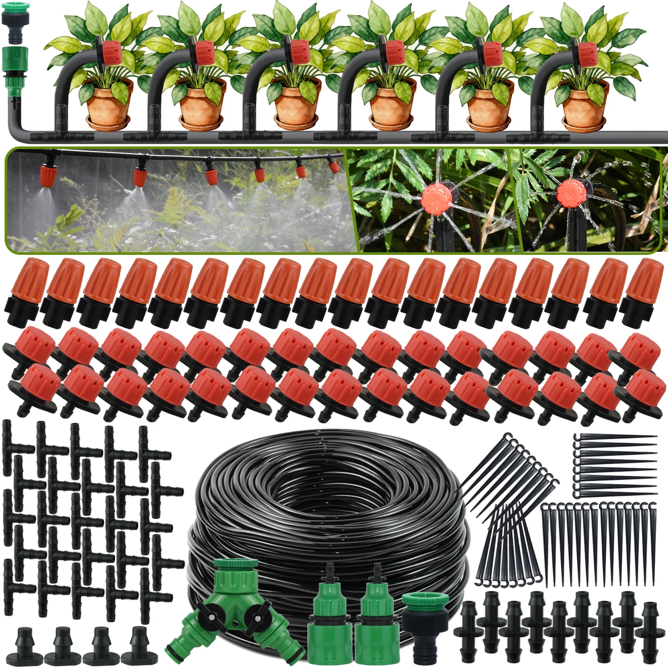 DIY Automatische Tropfbewässerungssätze Bewässerung 1/4'' Schlauchsystem Wassersparende Gartengeräte mit verstellbarer praktischer Installation