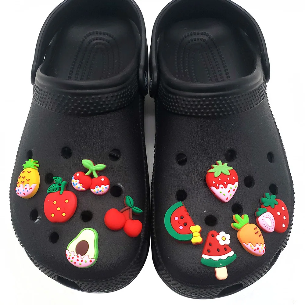 10pcs set Fruit Series Shoe Charms PVC Soft Rubber Detachable Hole Shoe Decor Strawberry Pattern Shoe Accessories