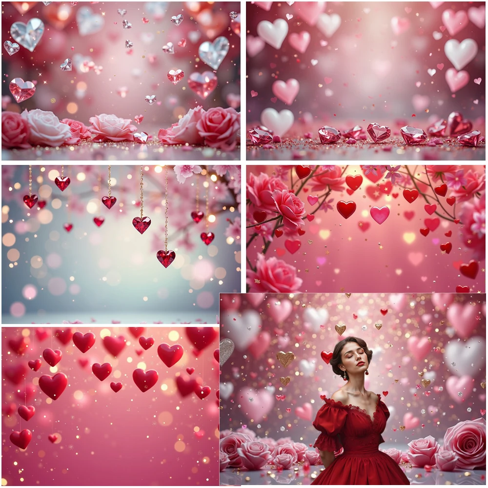 

MOON.QG Dreamy Valentine's Day Photographic Background Heart February 14 Rose Bokeh Backdrop Photocall Photo Studio Shooting