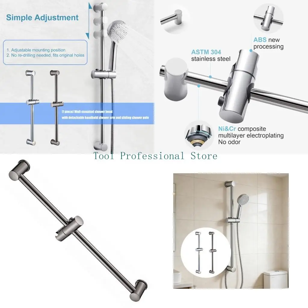 

57QF Multifunction Sliding Shower Rod Handheld Holder Included Adjustable Height Steel Wall Mounting for Bathroom Use