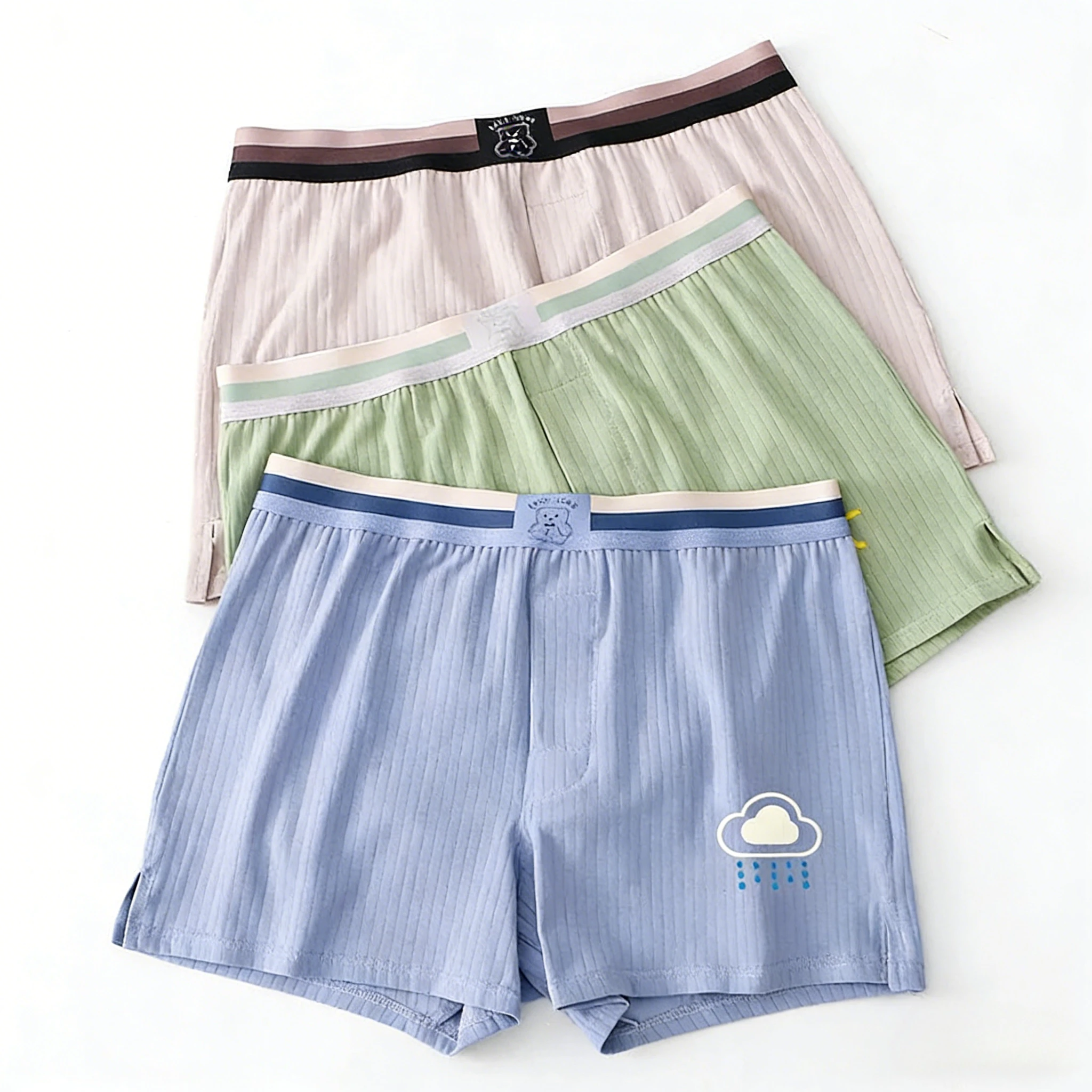 

Men's Boxy Underwear Ribbed Cotton Breathable Comfortable Sweat Absorption Underpant Youth Low Waist U Convex Pouch Boxer Shorts