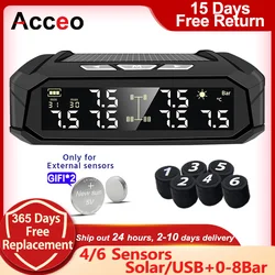 Car TMPS Safety Tire Pressure Alarm System Solar Power Digital Display Smart Tire Pressure Monitoring System 4/6 Tire sensor