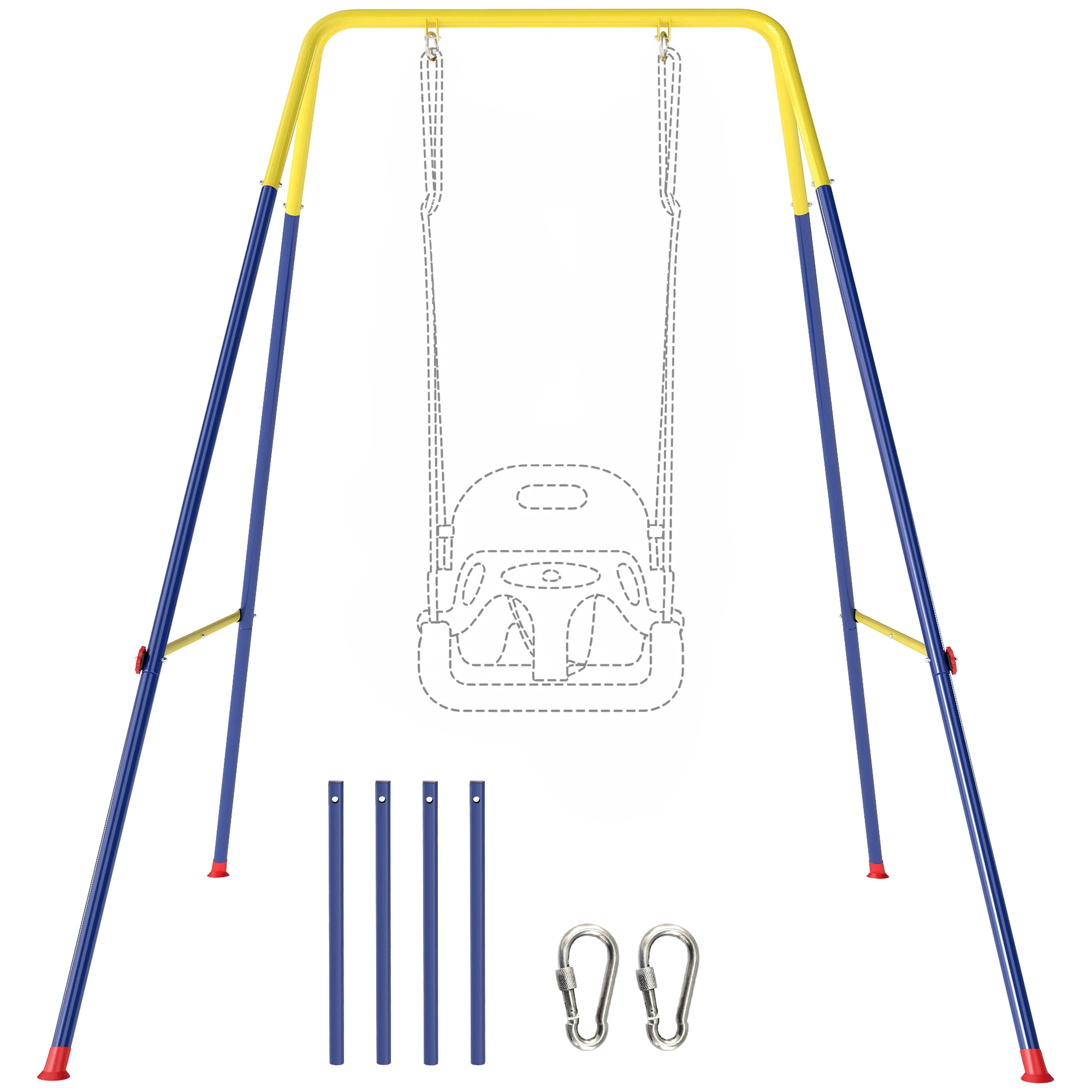 Aiyaplay Opvouwbaar kinderschommelframe Metalen constructie voor 1 schommel (niet inbegrepen) met 2 haken 4 haringen Bestand tegen 50 kg Form a voor binnen- en buitengebruik 128X155X157 cm Blauw