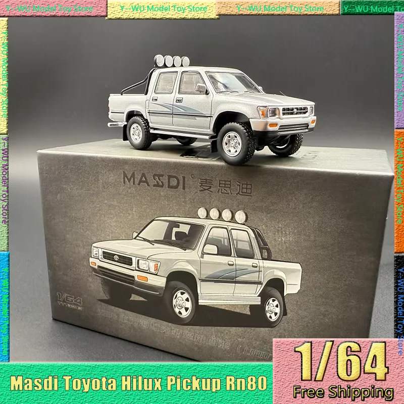 

New In Stock Masdi 1:64 Toyota Hilux Pickup Truck Rn80 Single Row Four-Wheel Drive Car Alloy Miniature Diecast Toyota Custom Toy