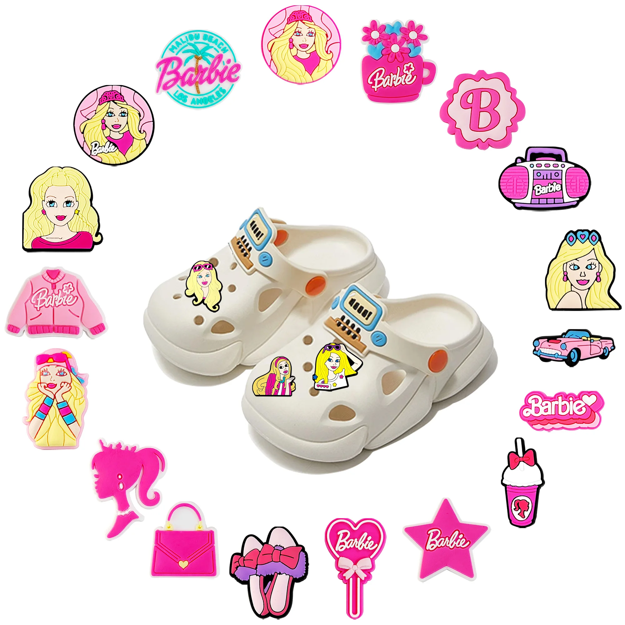 1pcs Miniso Pink Barbie series shoe Charms Designer for Shoe Charms Accessories for Classic Clog Kids Gift Hot Sale