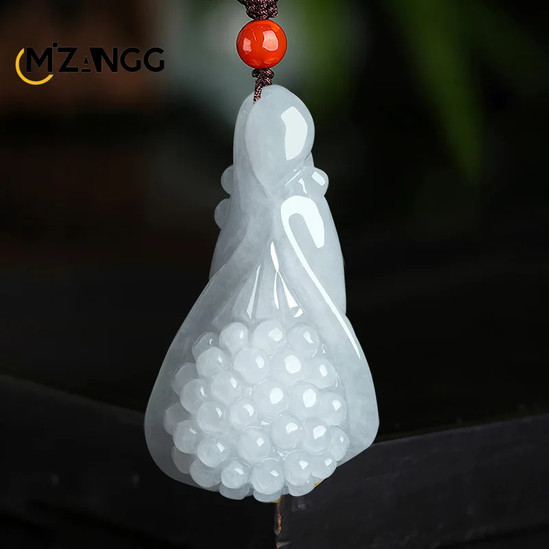 

Natural A-goods Jadeite Orchid Pendant Fashion Exquisite Ice Jade Men and Women Necklace More Children More Blessings Auspicious