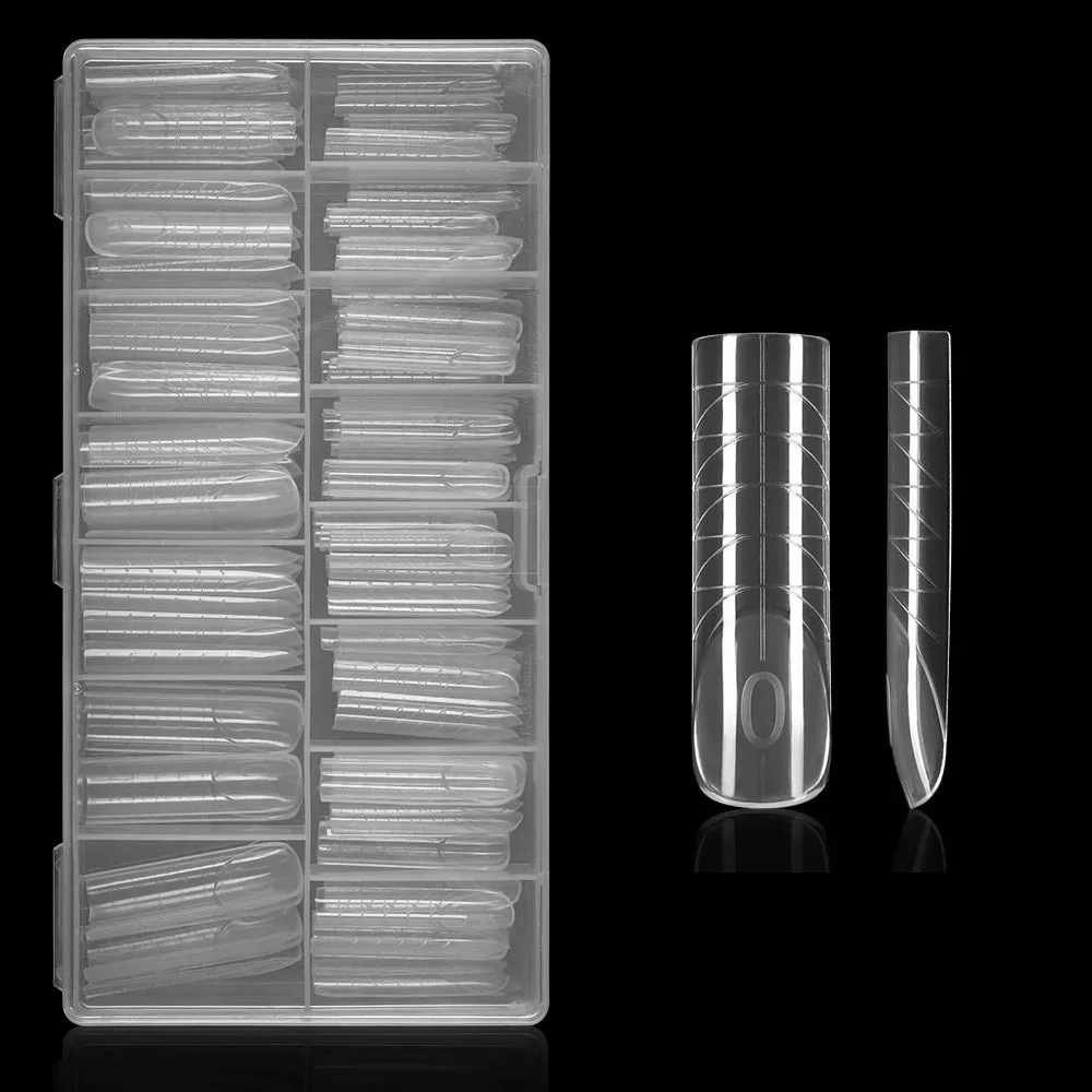 

140Pcs/box French Nail Dual Forms Quick Building Gel Mold Square with Scale Nail Extension Molds Full Cover Pink Transparent