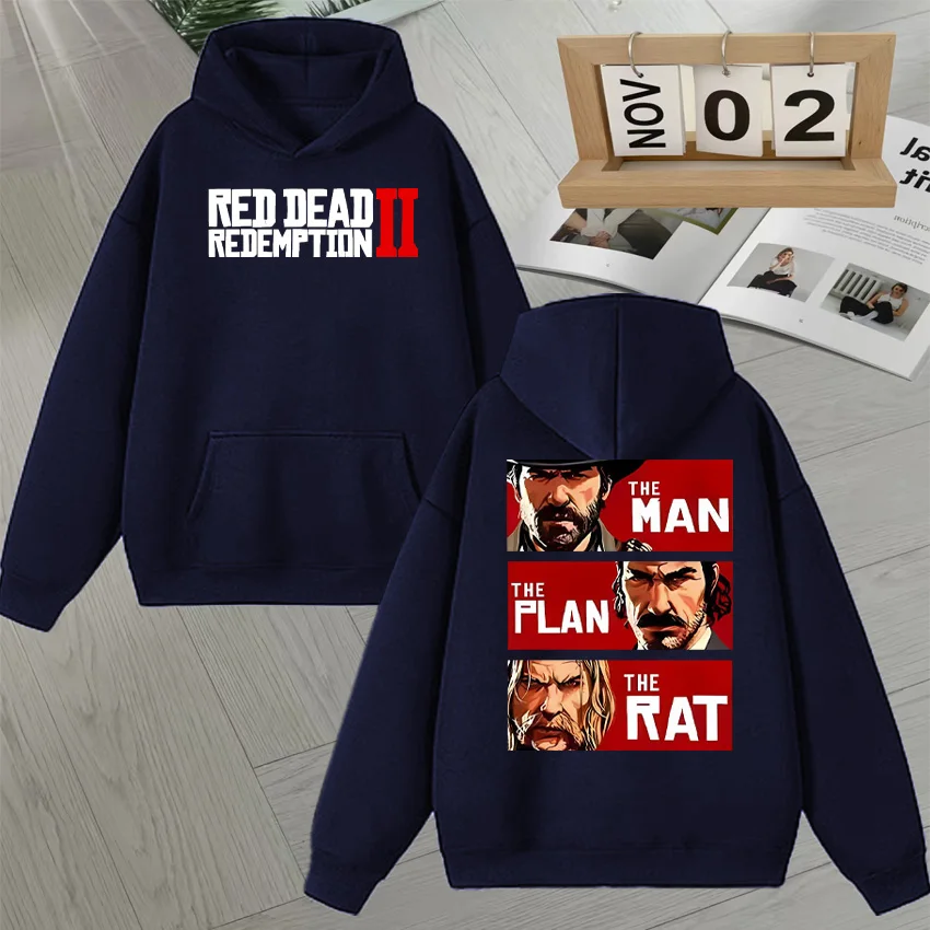 New In Red Dead Redemption Graphic Double Sided Print Sweatshirt Men Women Long sleeve vintage Style Fleece Autumn Hoodie Unisex