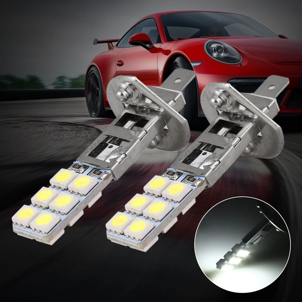 2Pcs/Set H1-12SMD-5050 6000K Super White 55W LED Headlight Bulbs Kit Fog Driving Light Headlight Driving Bulb Hi/Low Kit Beam