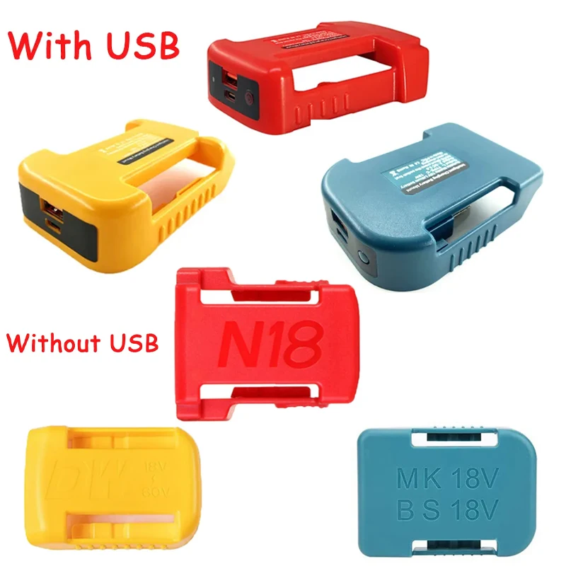 Portable Battery Holder For Makita For Dewalt For Milwaukee 18V Li-ion USB Charger Adapter with/without USB Type-C Fast Charging