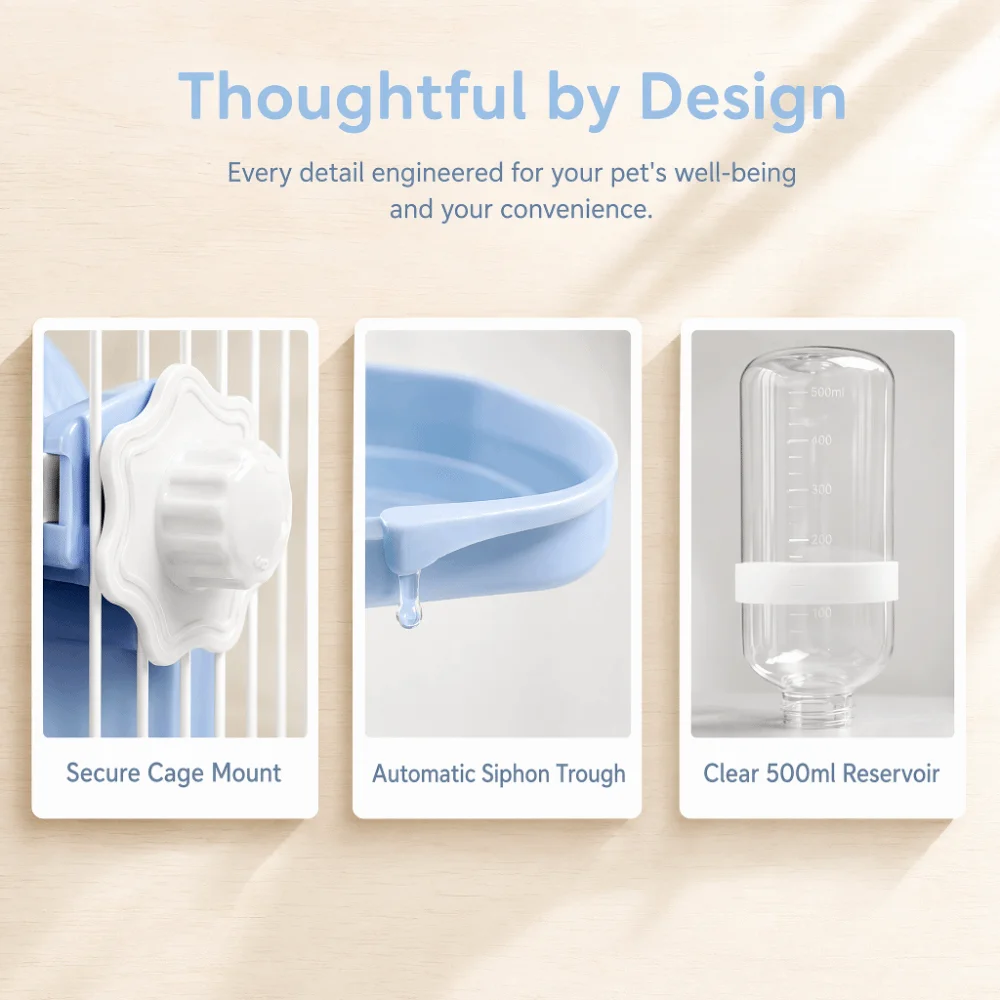Siphon Water Control Pet Cage Suspended Water Dispenser Automatic Water Output PP Rabbit Water Bottle No Leak PET Water Feeder