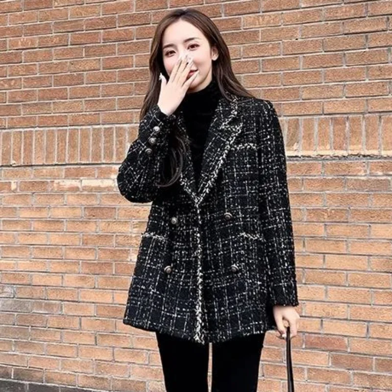 Plaid Tweed Blazer Jacket Woman Outerwear Winter Women\'s Coat 2023 Clothing Vintage Luxury Designer Clothes Fashion Coats Heavy