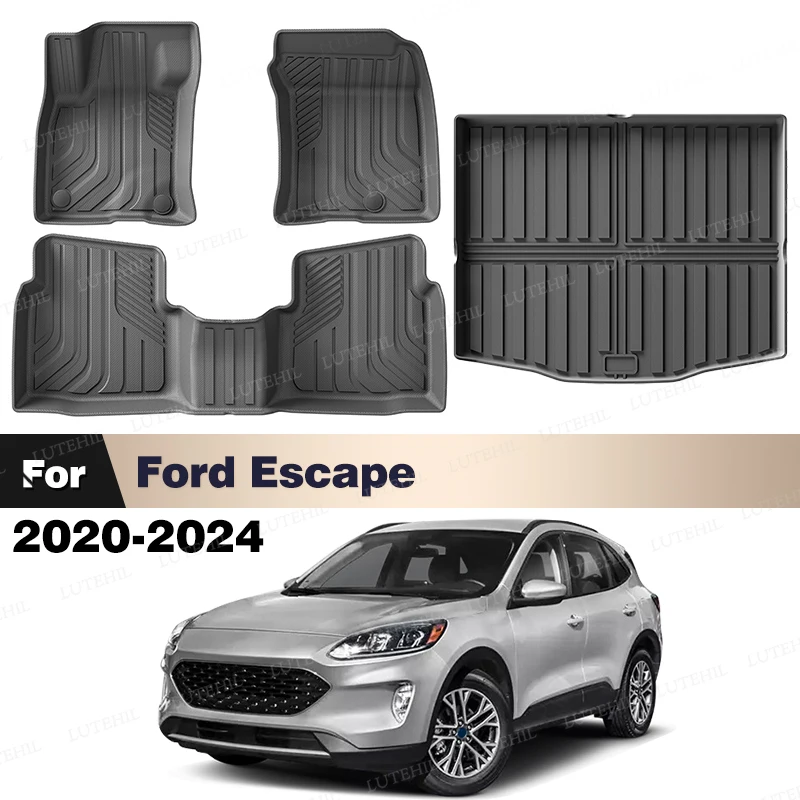 

LUTEHIL For Ford Escape 2020-2024 2023 2022 2021 All-Weather TPE Floor Mat Trunk Mat Carpet Cover Auto Interior Accessories