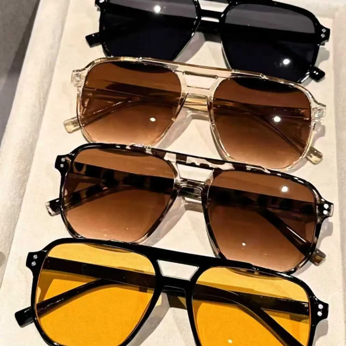3pcs Plastic Material Glasses, High-End Unique Dual-Beam Geometric Design Women's Set, Suitable For Street Photography, Tropical Beach Vacation, Ideal For Holiday Gifts And Beach Accessories