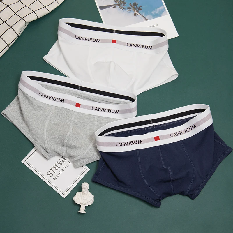 3pcs/lot men\'s cotton underwear low waist sexy seamless boxer shorts breathable cotton boxers