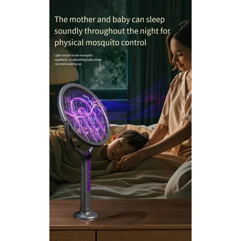 A67M-Mosquito Killer Electric Fly Swatter 2800V Bug Zapper Racket With Purple Light Rechargeable For Outdoor For Patio Camping