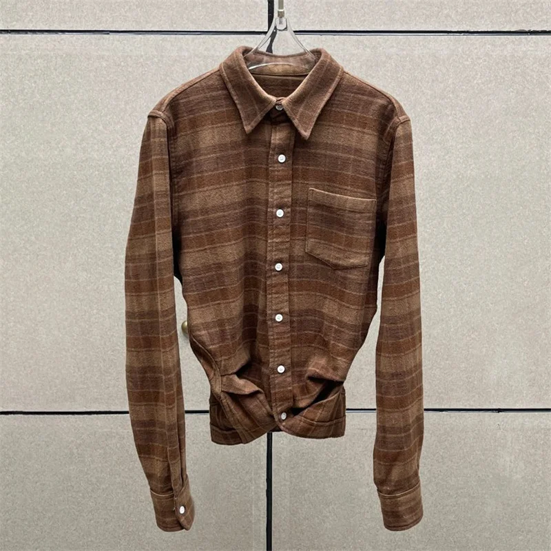 

Women's shirt New autumn 2025 single breasted slim fit lapel long sleeved top pure cotton Women's plaid shirt y2k Women's blouse