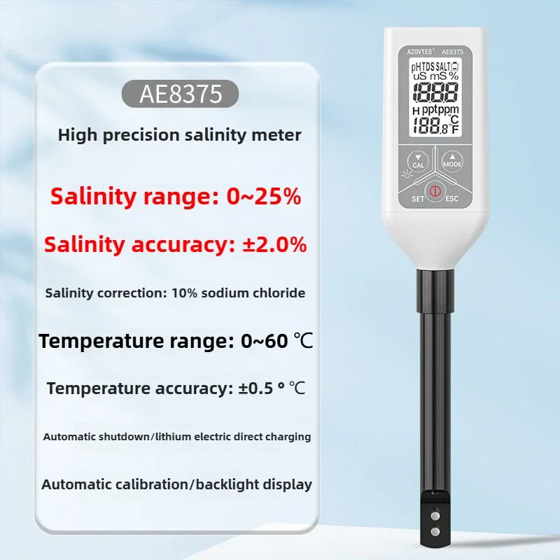 Pen salinometer AE8375 Digital Quality Salinity Meter tester Used for Catering brine Food processing range 0~25%