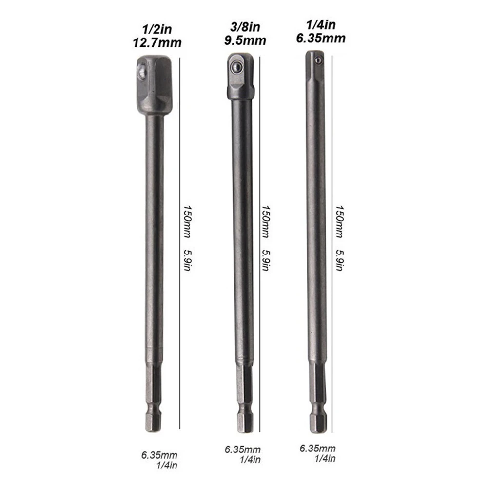 

3pcs Socket Adapter Set Hex Shank to Square Drive 150mm Extension Bar for Electric Screwdriver Driver 14 38 12