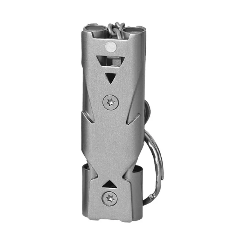 Llavero silbato de emergencia doble tubo acero inoxidable para pesca - imagen 2
