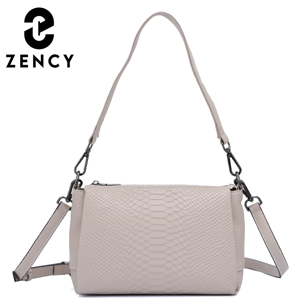 Zency Tas Selempang Kulit Asli Wanita Tas Tangan Buaya Kulit Sapi Lembut Fashion Tas Bahu Wanita Tas Messenger Kapasitas Besar