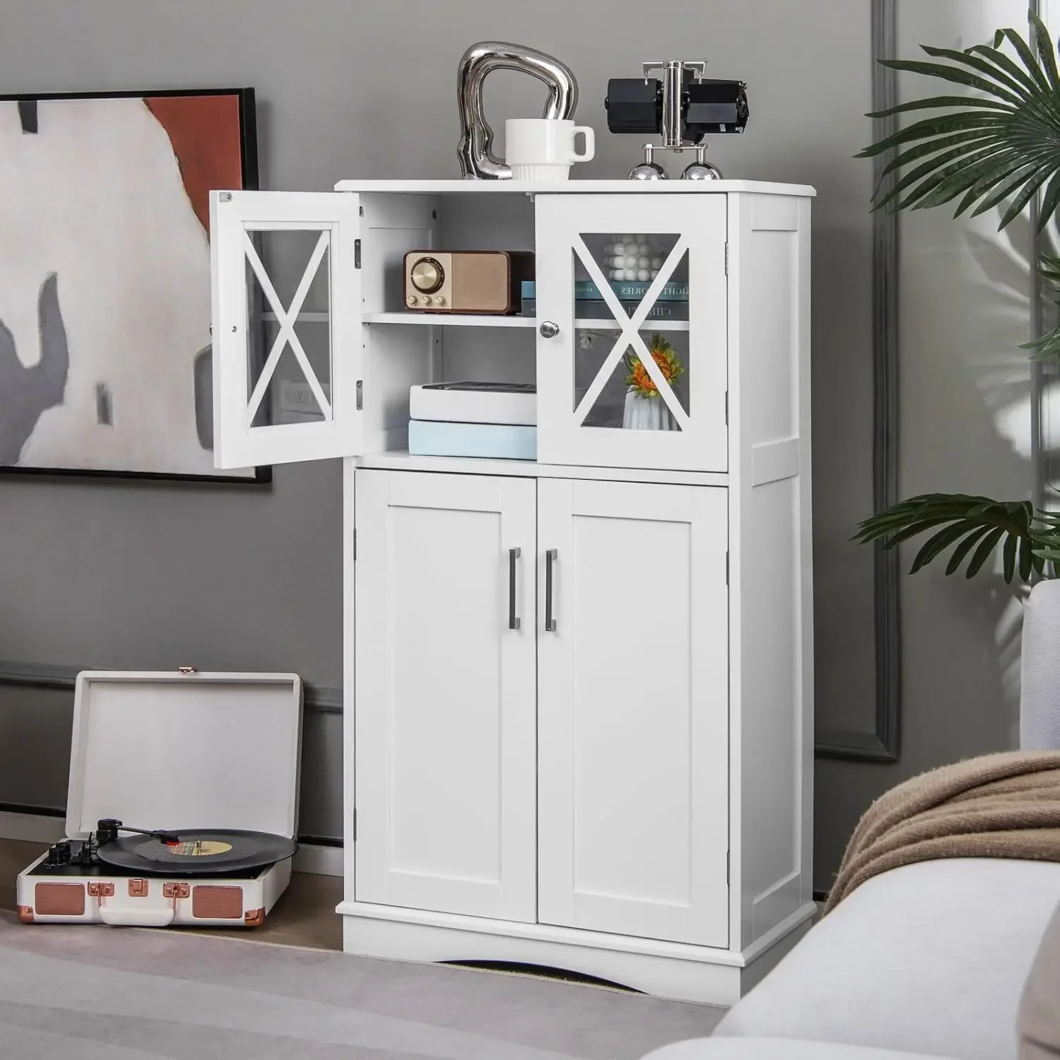 Storage Cabinet with Doors and Adjustable Shelves, Freestanding Floor Cabinet for Bathroom Living Room Entry Kitchen