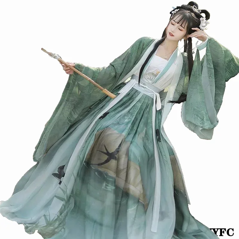 

2022 The New Spring And Summer 4Pcs Daily Swallow Pattern Women's Clothing Chinese Style Hanfu Tang System Young Girl Show Set