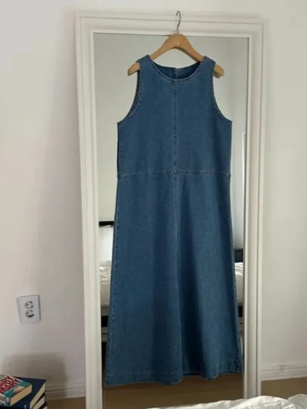 Vestido Ceco Vaquero Azul Deado para Mujer, Nuevo Estilo Vintage de Verano, Hoado, Recto, Falda Larga, Cómodo, Transpi...