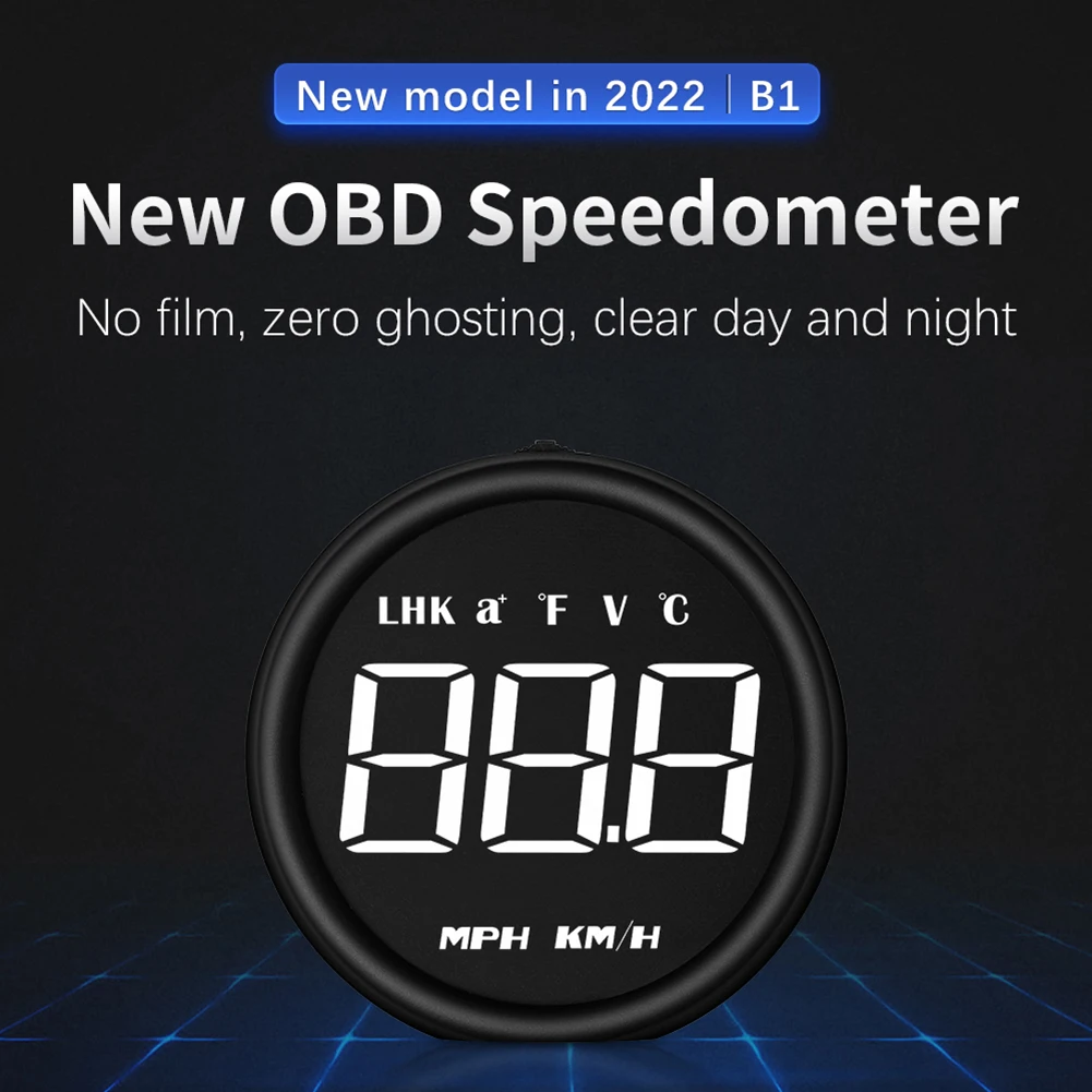 Car HUD Display Compatible with OBD2 Protocol Showing Speed Fuel Usage Voltage Temp and Engine Performance Data