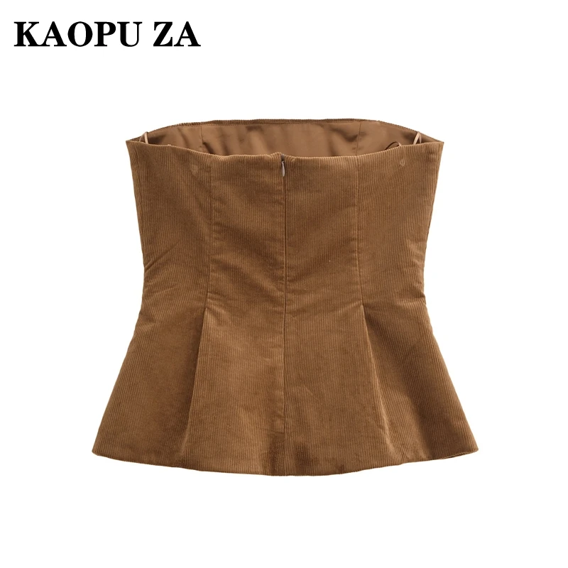 KAOPU ZA Woman 2024 New Autumn Vintage Sleeveless Solid Color Vest Top Women Clothing Casual Fashion Short Ruffles zipper Gilet