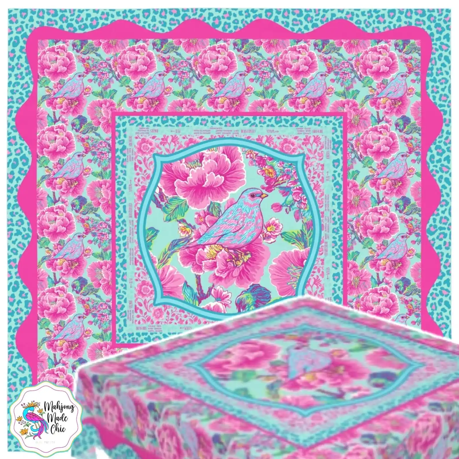 Pink Mahjong Game Night Instructions Square Tablecloth - Charleston Directions Game Rules Party Decor