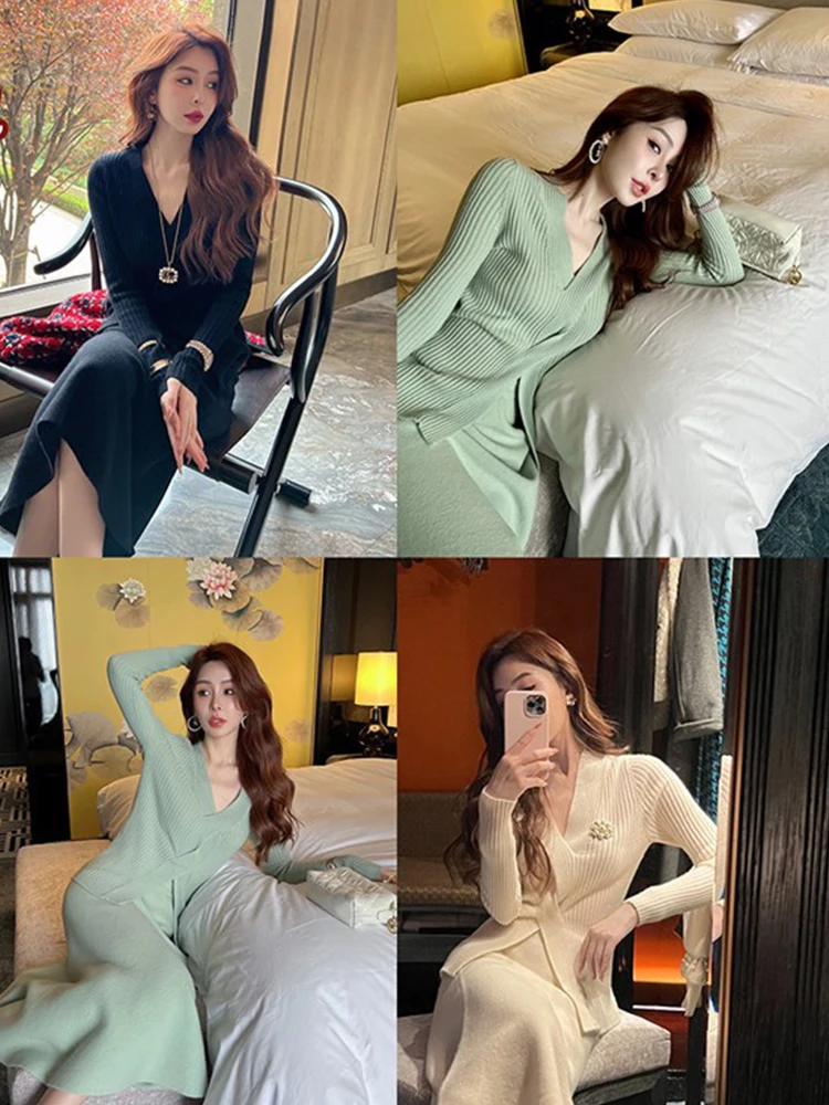 

Sweet 100 Wool Knitted Sweater Set Women's Spring Fashion Two-Piece Set Skirt Top Casual Style Autumn Wear for Adults