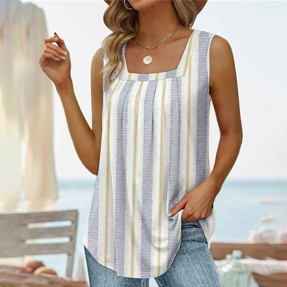 Summer sleeveless square neck printed vest T-shirt for cross-border foreign trade women