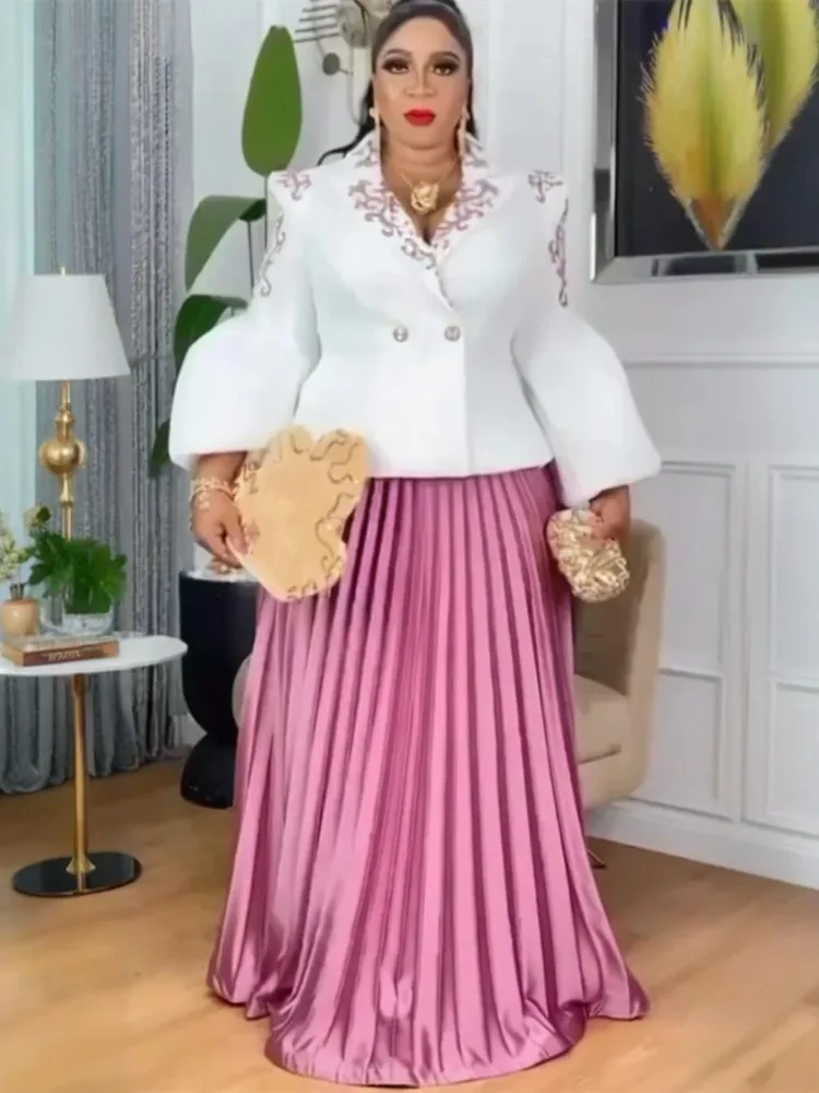 Dashiki أنقرة ثوب ترتر حجم كبير ملابس فساتين حفلات الزفاف الملابس الأفريقية للنساء 2 قطعة مجموعات بلوزات والتنانير الدعاوى