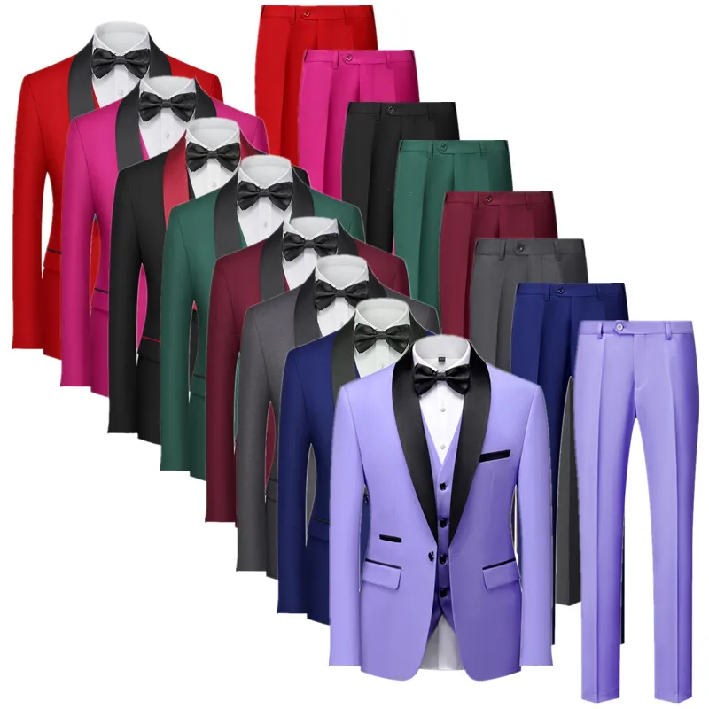 Qj Cinga Brand Men Pure Color Business Social Banquet Suit 3Pieces Fashion Male Wedding Party Groom Tuxedo Dress Large Size 6XL