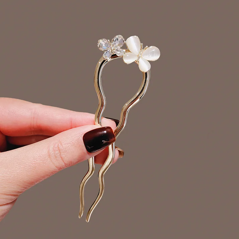Kristall Opal Schmetterling Haarnadel Frauen alten Stil einfache Haarnadel neue U-förmige Metall Haarnadel Sommer Kopf bedeckung – Detail 6