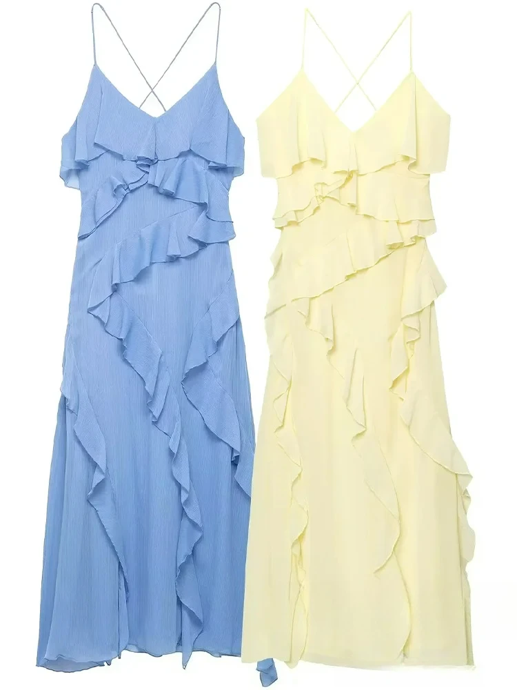 فستان KONDALA مثير أنيق للعطلات للنساء فستان متين بدون أكمام وسحاب بدون ظهر فستان طويل كامي موضة صيف 2025 فستان أنيق