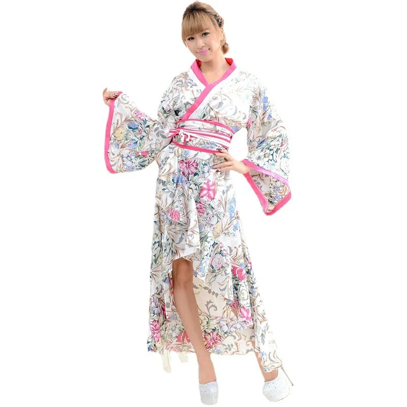 Japanese Traditional New Cotton Linen Furisode Print Kimono Yukata Cosplay Live Photo Outfit — Halloween Cosplay