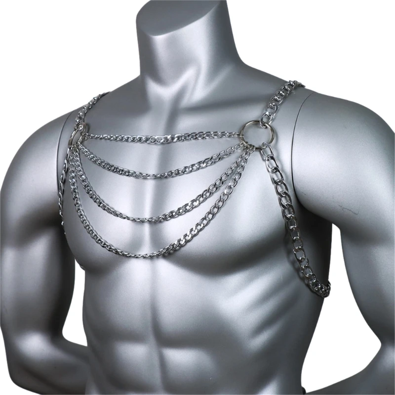 Mens Harness Punk Sexy Metal Alloy Chest Chain Body Jewelry Bondage Necklace Clothing Accessories Party Clubwear