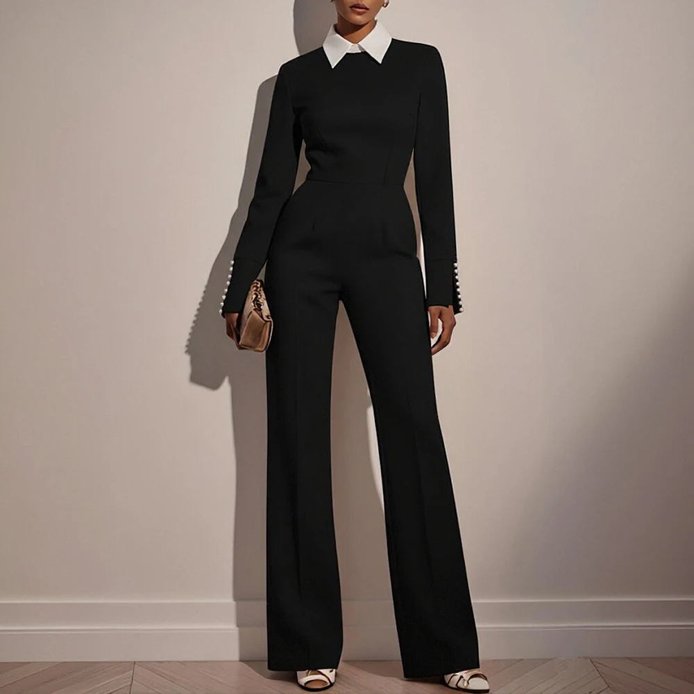 Jumpsuit Kerah Kemeja Kasual Musim Gugur Fashion Wanita Celana Panjang Nyaman Gaya Pakaian Kasual Untuk Wanita