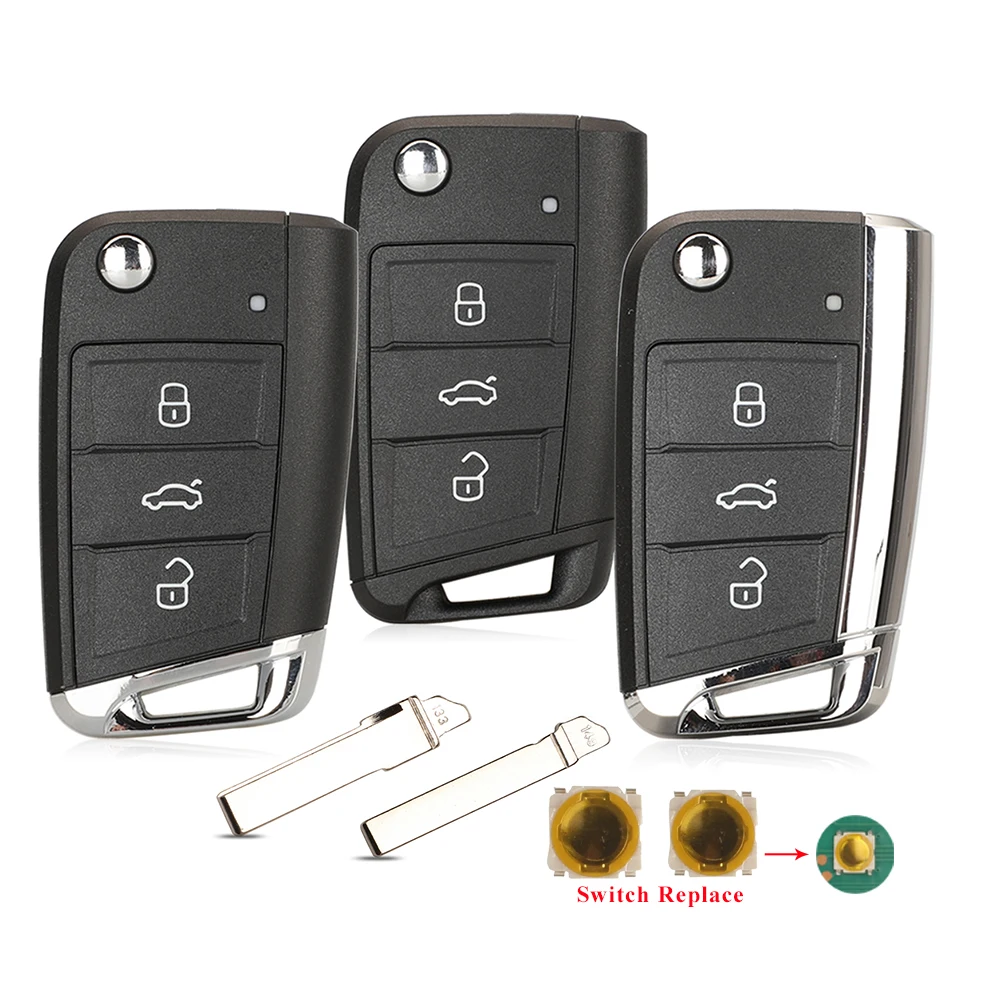 

jingyuqin 3 Buttons Flip Car Remote Key Shell auto Case For VW Golf 7 Sportsvan GTI MK7 Skoda Octavia A7 Seat HU66/ HU162t Blade