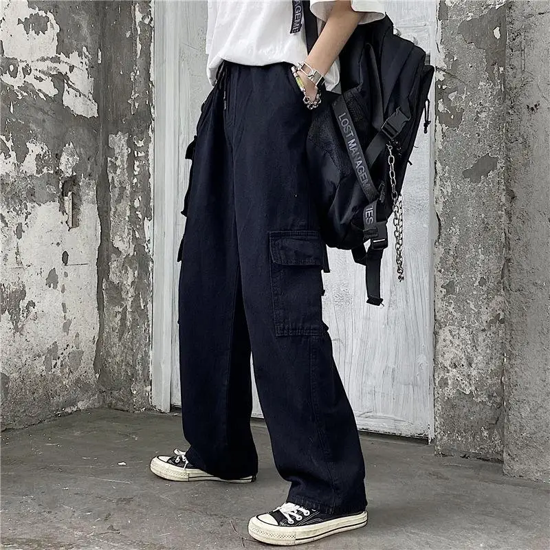 Men Joggers Pants Spring Autumn  Casual Muti Pocket Drawstring Elastic Waist Wide Leg Loose Long Hiking Outdoor Cargo