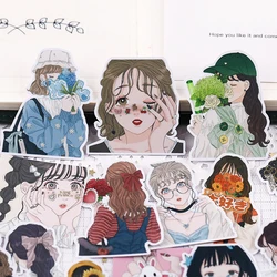 Stickers 20pcs Hand Account Cartoon Anime Girl Flower Shadow Girl Heart Cute Ins Translucent Decorative Material Stationary