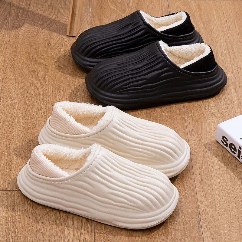 Warme Plüsch-Wasserdichte EVA-Hausschuhe für Damen, Winter Weiche Dicke Sohle Rutschfeste Hausschuhe, Flauschige Paar-Slipper – Detail 3