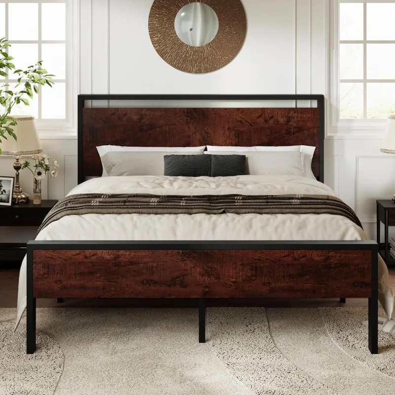 

Platform Bed Frame with Wooden Headboard and Footboard, Heavy Duty 12 Metal Slats Support, No Box Spring Needed