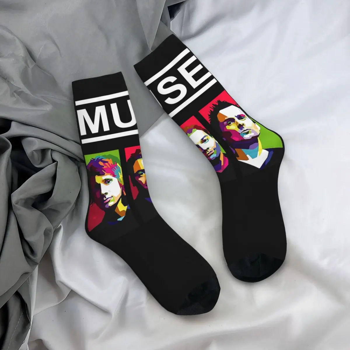 Happy Funny Men's compression Socks Member Of Band Retro Harajuku MUSE Hip Hop Novelty Pattern Crew Crazy Sock Gift Printed