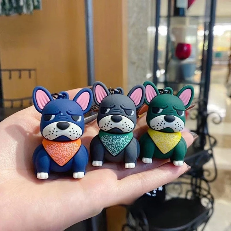 الفرنسية البلدغ المفاتيح للرجال والنساء ، الكرتون الكلب سلاسل المفاتيح ، حلقة رئيسية السيارة ، حلية حلية ، حقيبة ، والأزياء