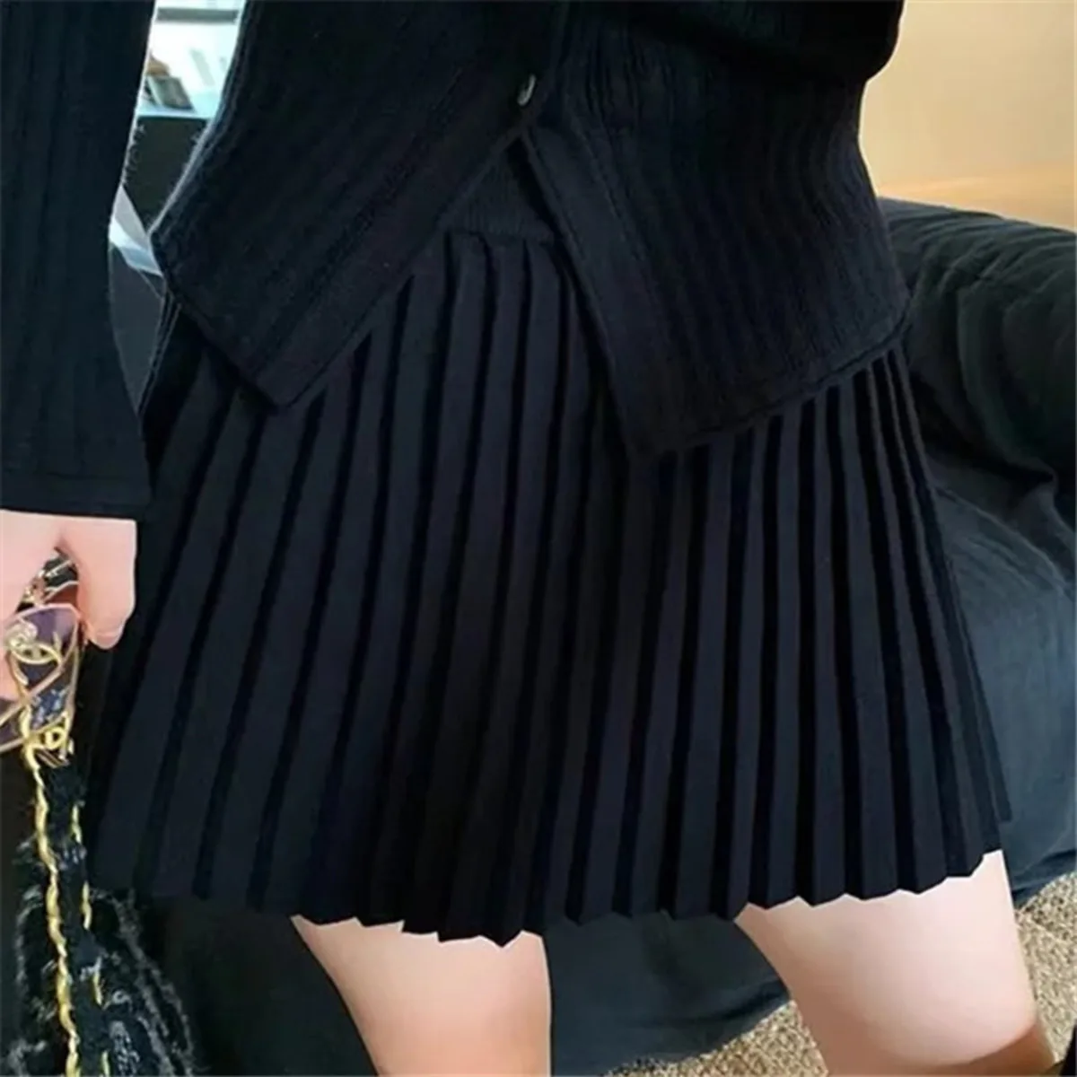 

Fashion Style College Pleated Skirt Knitted Half Skirt Women's Autumn Hot Girl A-line Short Skirt JK Half Skirt Ultra Short 75GI