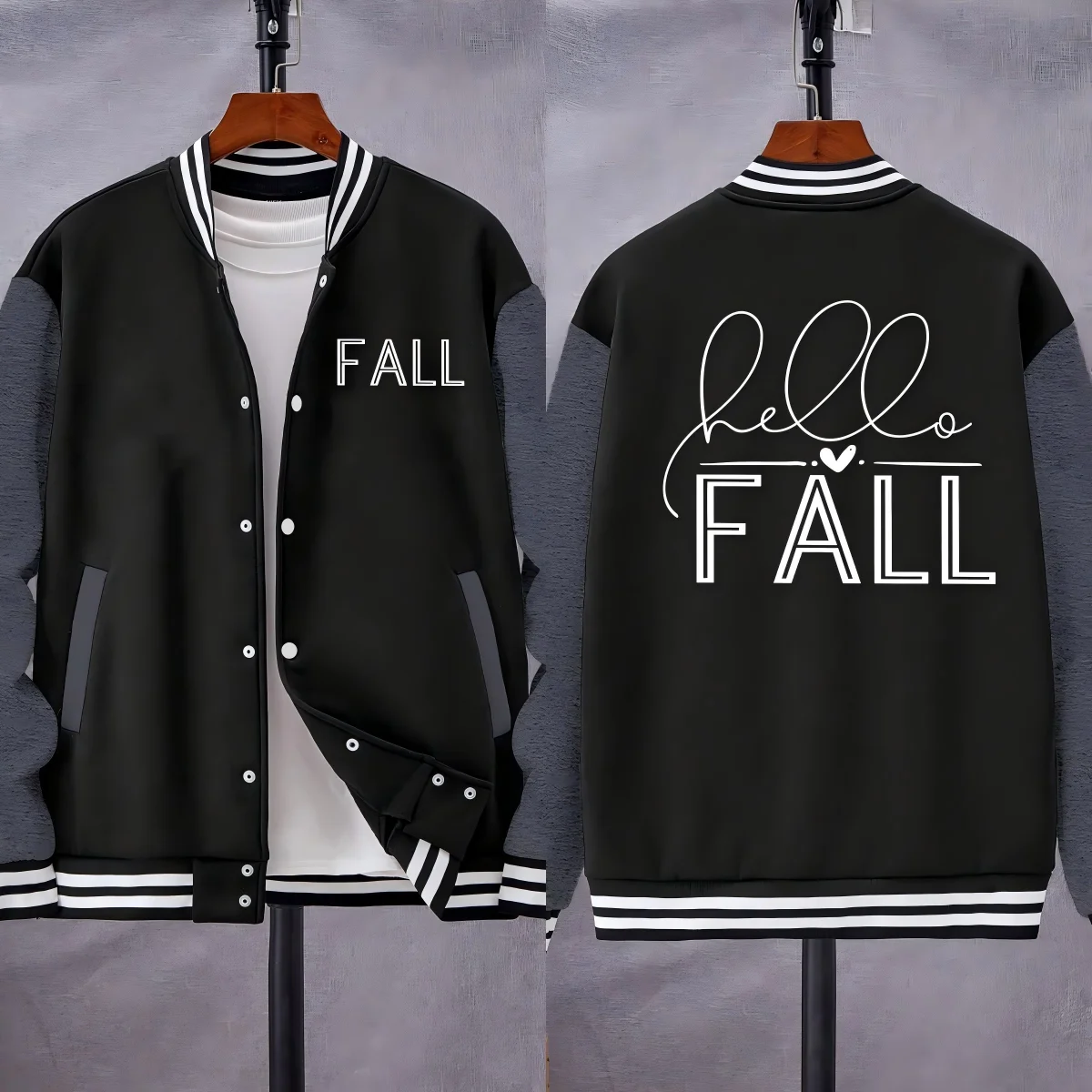 

Fall Love Art Word Design Print Baseball Uniform Hip Hop Loose Pullover Jacket Pocket Warm Streetwear Street Soft Men Jackets