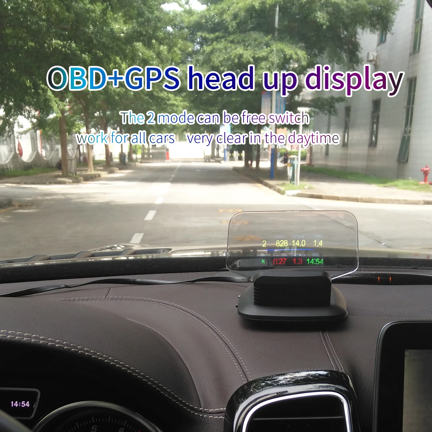 

QJ C1 Car HUD Projection HUD Head-Up Display OBD2+GPS Car Projector Speedometer /Water Temperature /Voltage/RPM Alarm